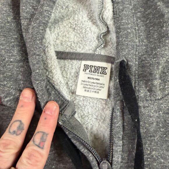 PINK Victoria’s Secret Women’s Gray Long Sleeve Full-Zip Hoodie Size Medium - Picture 3 of 4